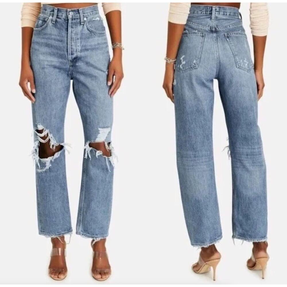 Agolde Women's Straight Leg Ripped Jeans - Light Blue